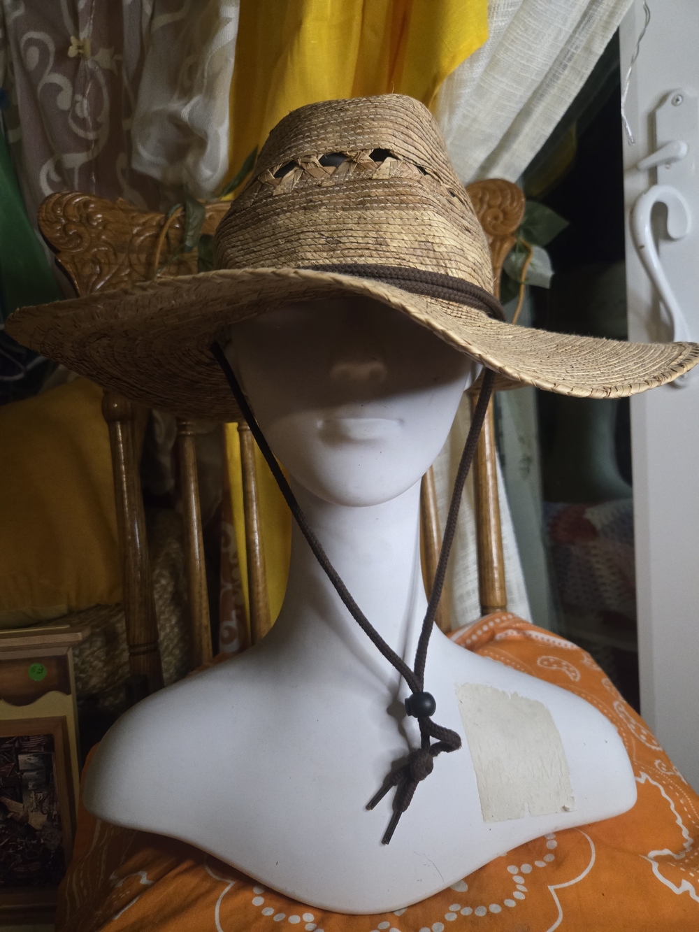 Vintage JB Tula Palm Leaf Sun Hat/Cowboy Hat With Adjustable Straps